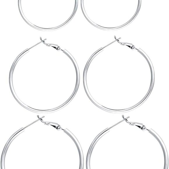 Brand New Sterling Silver Hoop Earrings Set for Women - 3 Sizes - Picture 1 of 5